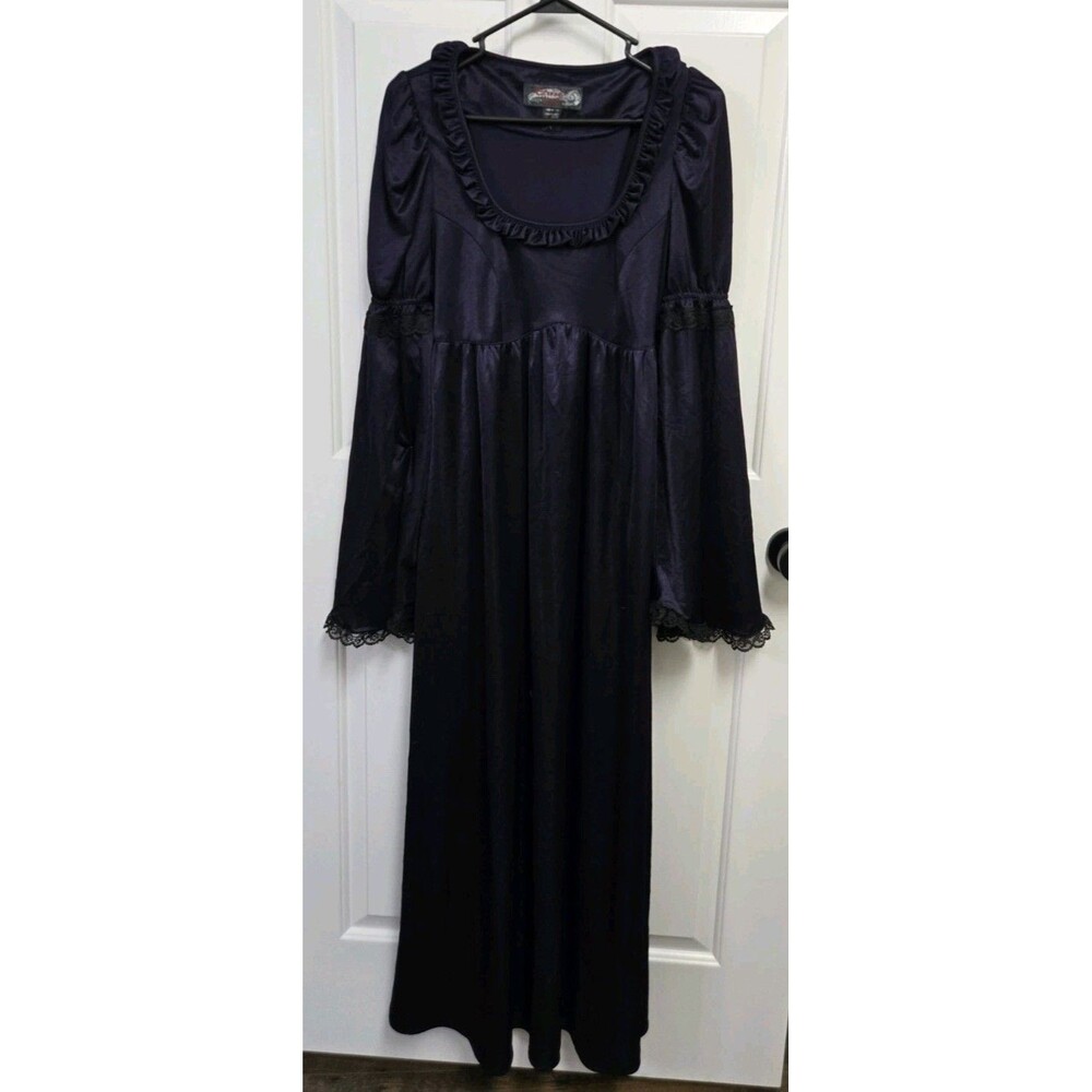 Vintage Eternal Love Dark Gothic Purple Bell Sleeve Lace Up Maxi Dress Small